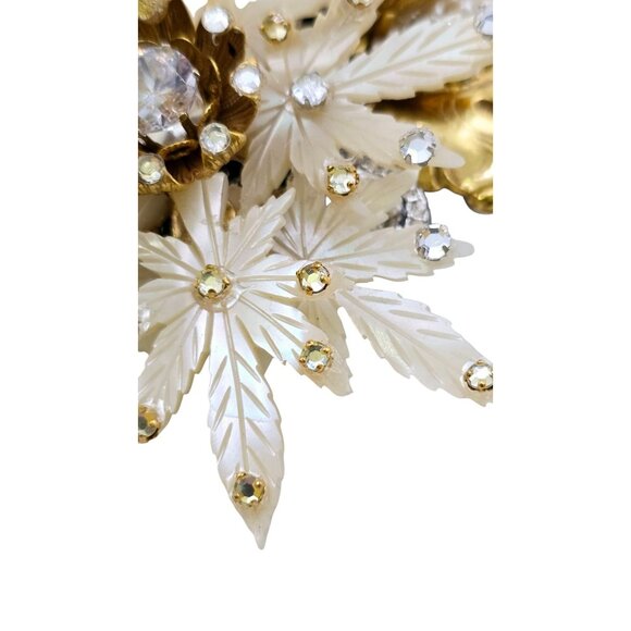 Fabulous VRBA Cowrie Shell Flowers Accented W/ Pearl & Rhinestone Huge Brooch - Picture 5 of 9